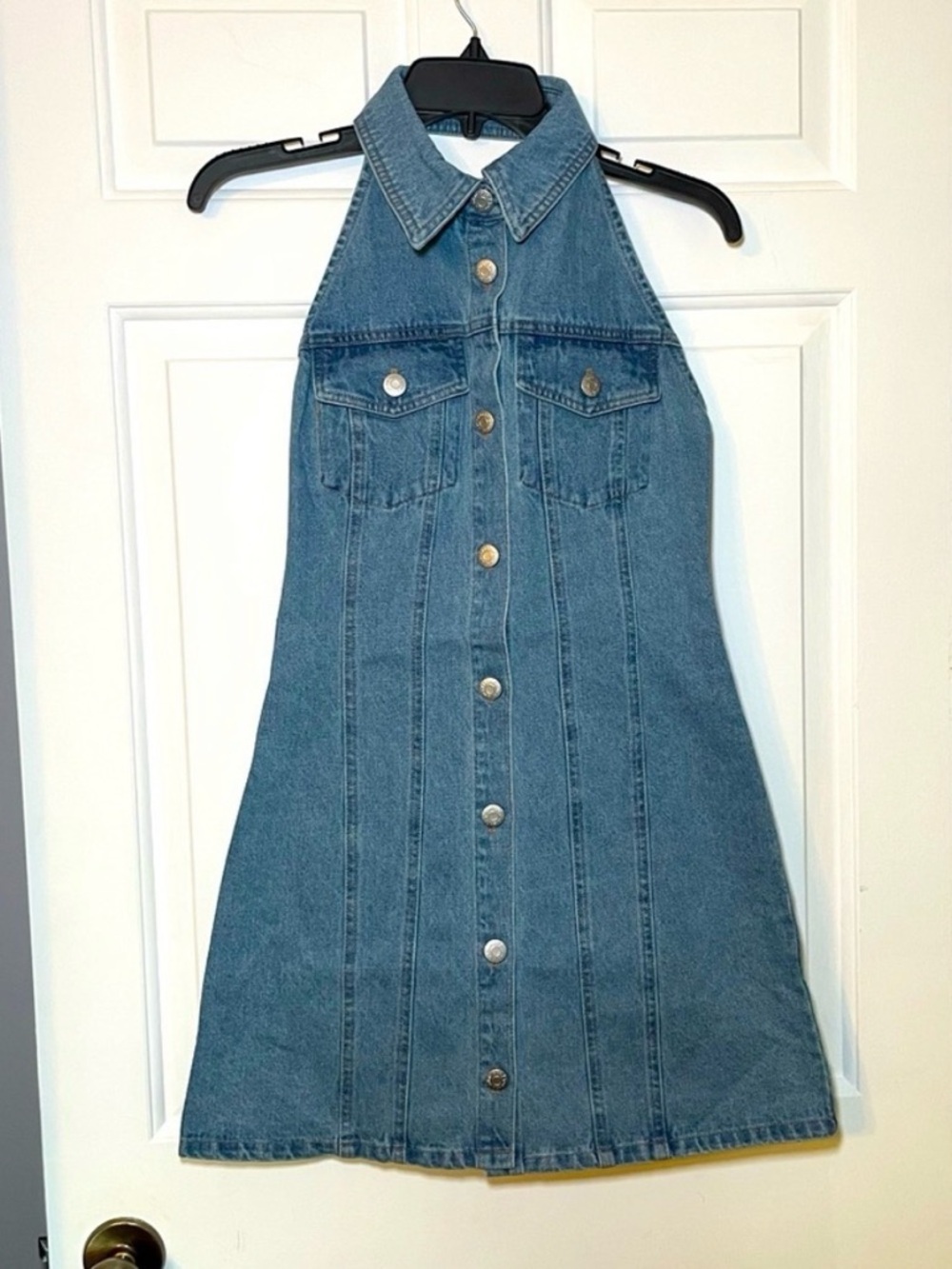 House Of Harlow 1960 Womans Denim Halter Dress NEW Size XXS Button Front Collar